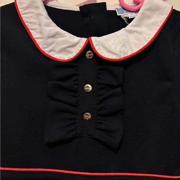 Classic Dark Navy Kids Dress with White Collar - Picture 2 of 4